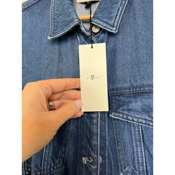 NWT 7 For All Mankind Denim Lustre Sleeveless Balloon Jumpsuit Dark Indigo Blue - Picture 4 of 8